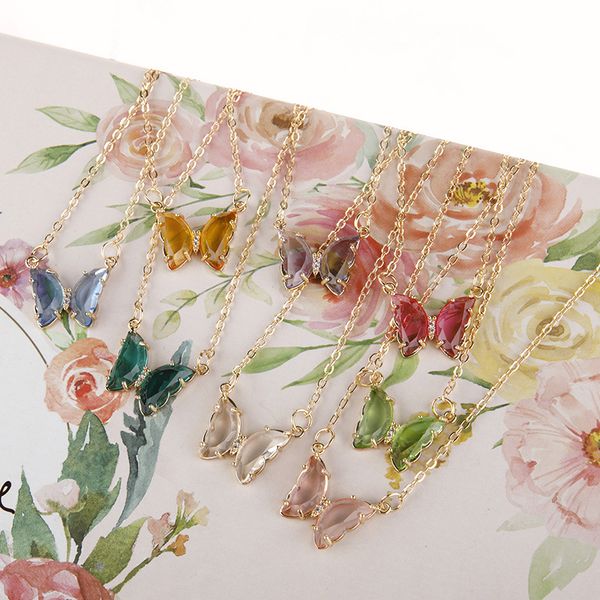 

pendant necklaces ins trendy colorful butterfly chain necklace choker for women girls romantic glass valentine's day gift her, Silver