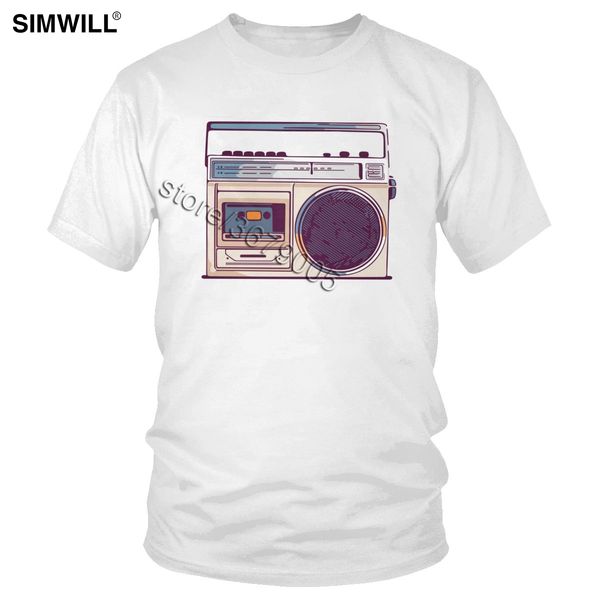 

male retro radio boombox t-shirt unique 80s old school player tee short sleeved cotton print t shirt slim fit merchandise tshirt