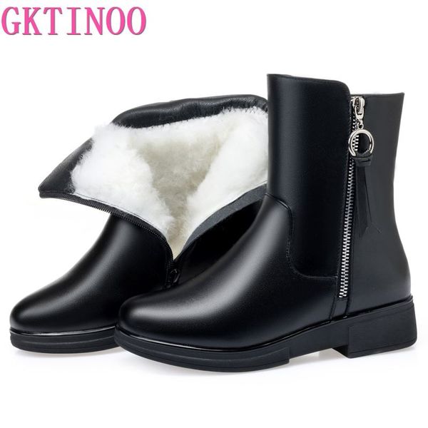 

gktinoo women winter boots genuine leather large size mid-calf boots women wool warm shoes snow for, Black