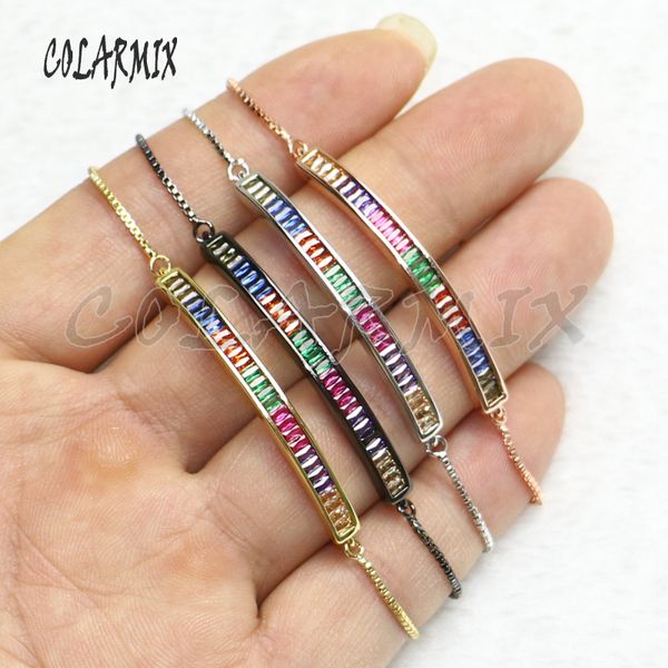 

5 pcs crystal bracelets rainbow colors crystal jewelry long pillar bracelet zircon charm beads crafted zircon bracelets 5302, Black