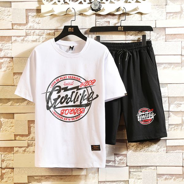 

tracksuits men's sport suit running sets clothes sports joggers training gym fitness man set t shirt + short pants kg-230, Gray