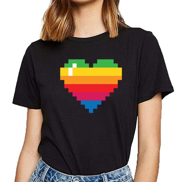 

t shirt women pixel heart gay rainbow pride loose fit fit inscriptions custom female tshirt