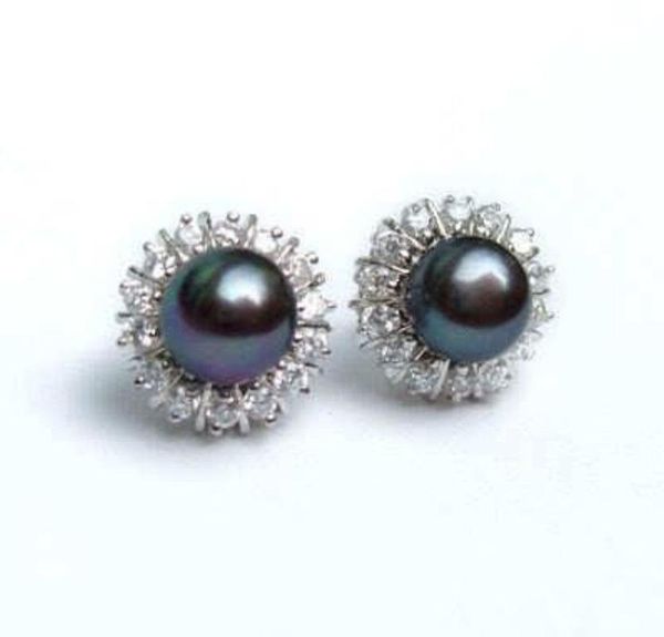

stud 6-7mm natural multicolor pearl earring crystal grade, Golden;silver