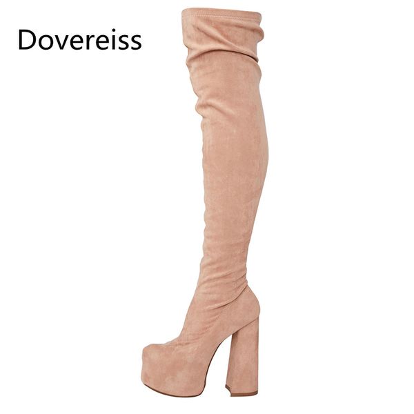 

boots dovereiss fashion female winter elegant platform zipper block heels over the knee round toe pure color 34-43, Black