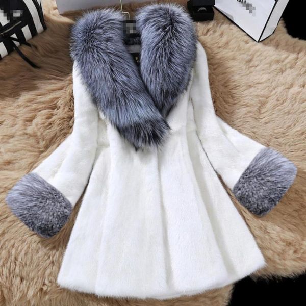 

women's fur & faux plus size 5xl luxury coat with large collar women winter winterjas dames gilet jackets, Black