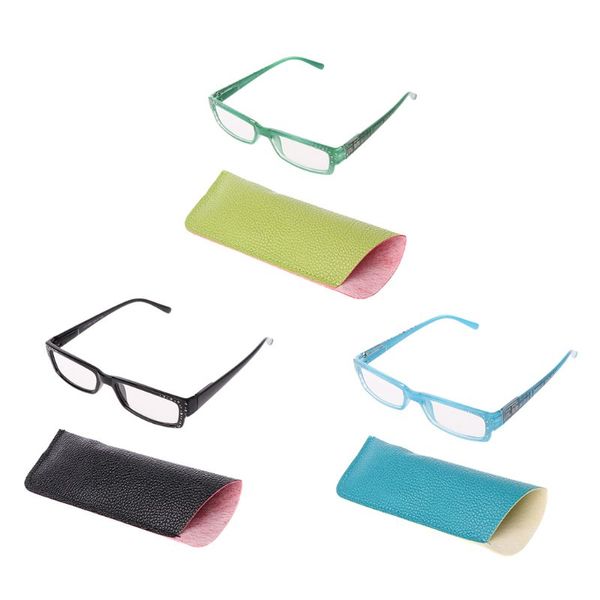 

fashion women square frame reading glasses eyeglasses presbyopia readers +1.0 to +4.0 with leather cover, White;black