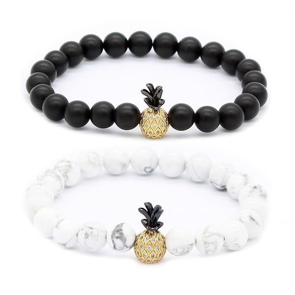 

poshfeel 8mm black & white beads couple bracelets for lovers cz pineapple bracelet his and hers bracelet mbr170462