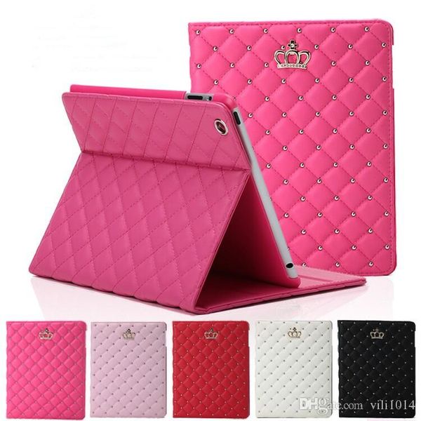 

luxury rhinestone crown pu leather tablet folding case for ipad 2 3 4 5 6 ipad mini 4 with stand shockproof dormancy cover