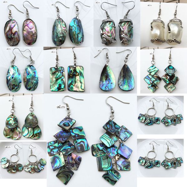 

fashion jewelry new zealand abalone shell beads dangle earrings 1pair wfh635, Silver
