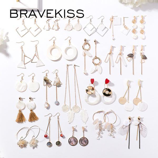 

bravekiss vsco simple geometric drop earrings for women cute trendy shell metal earring fashion jewelry accessories bpe1483, Silver