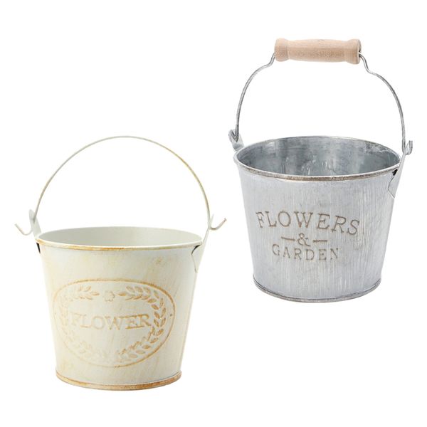 

2pieces потертых оцинкованного металл железо цветковых растений bucket цветочная ваза горшочки