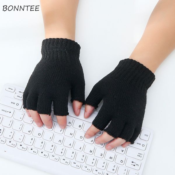 

five fingers gloves mittens women warm wrist solid color simple thick basic classical knitted students womens korean style fashion couples, Blue;gray
