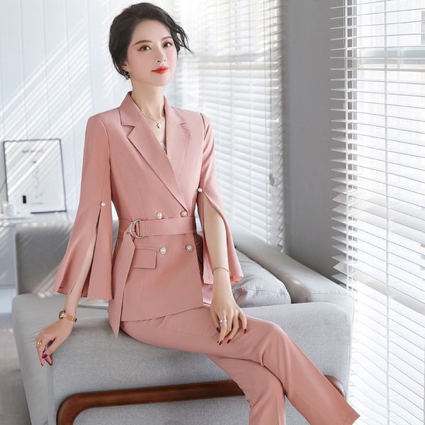 

2020 new spring and autumn high quality women pants suits Elegant solid color womens blazer jacket Casual trousers office suit