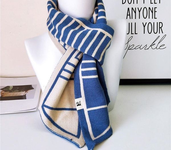 

2020 soft women elegant ov letter twill stripe thick knit scarf female winter warm neck collar scarves bufandas invierno mujer, Blue;gray