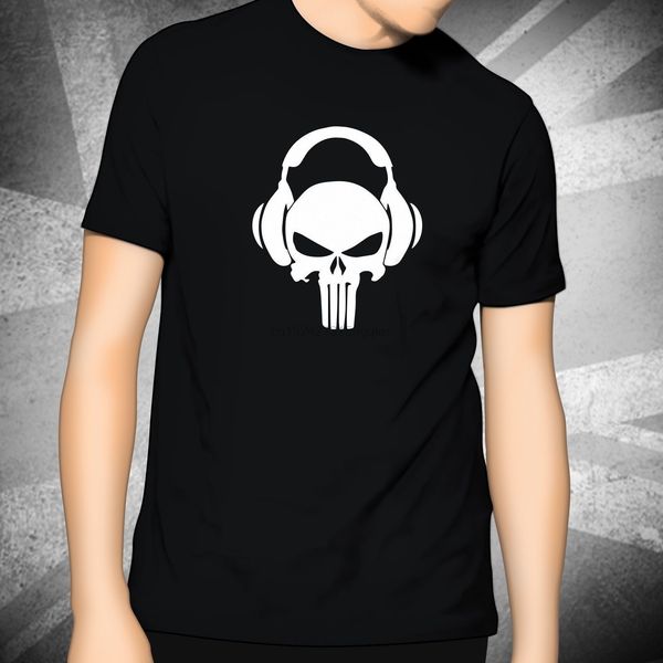 

printed music headphones - punisher skull goth metal cool emo rock mens t-shirt