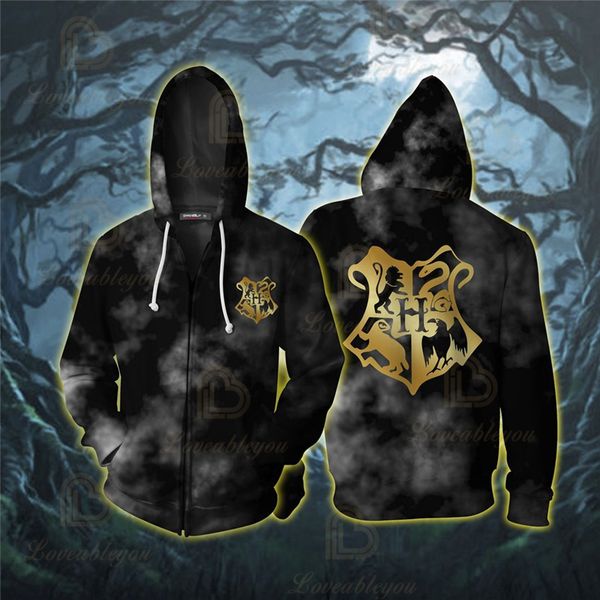 

wizardry 3d printed zip up hoodie с карманом для взрослых мужская толстовка костюм толстовки, Black