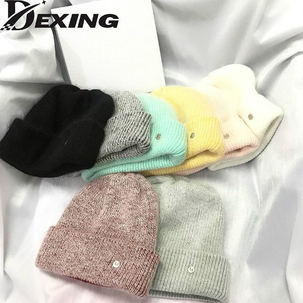 

autumn winter hair skullies hat outdoor fashion warm letter beanies hats casual women girl solid cover head knitting cap