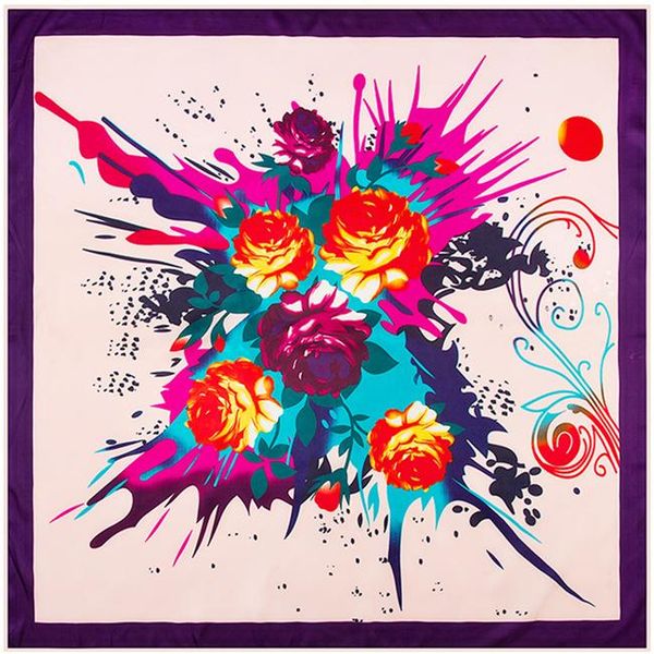 

100% silk квадратный шарф женщины шарфы национальный ветер цветочный печати бандана женский дизайнер шаль и wrap мусульманская lady foulard, Black