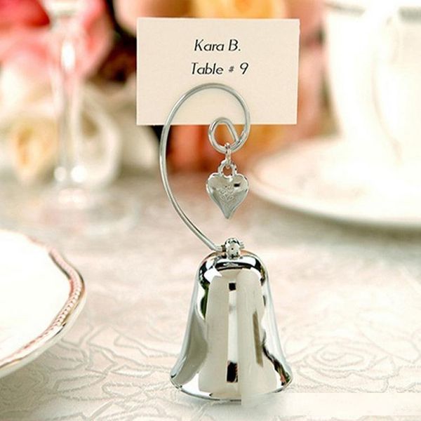 

charming chrome heart bell place card p holder with dangling heart charm baby shower favors wedding gift