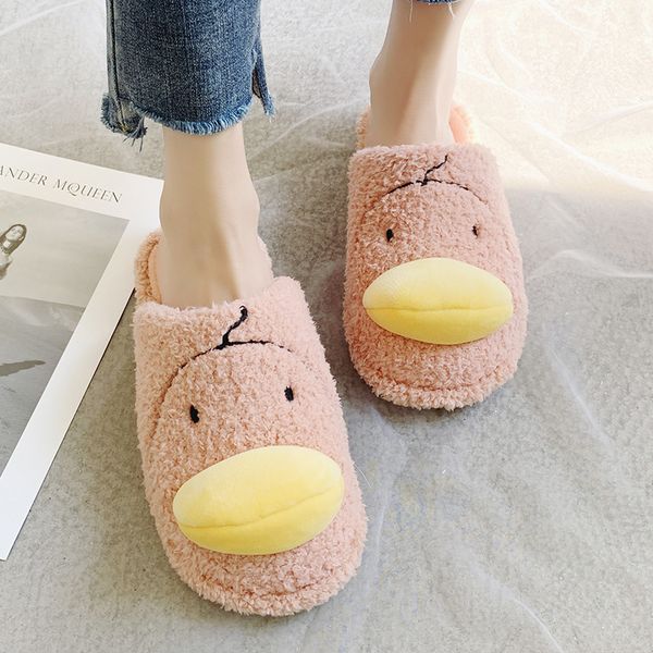 

simple comfort house slipper women plush winter warm shoes ladies coral fleece memory foam slippers cute duck home shoes, Black