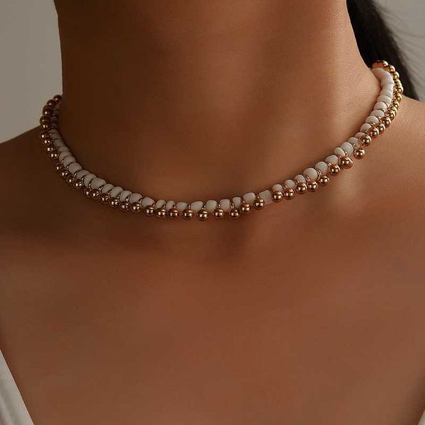 

chokers huatang boho handmade strand bead choker necklace for women gold beads clavicle chain female party jewelry collares on the neck, Golden;silver