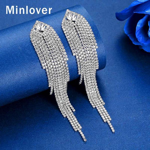 

minlover silver цвет металла длинные кисточкой падение серьги для женщин корейской rhinestone свадьбы невеста fringe серьги ювелирные издели