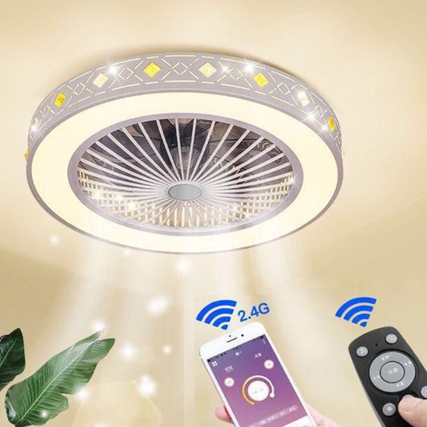 

electric fans led ceiling fan lamp light mobile phone app remote control modern invisible 55 50cm home decoration lighting circular round