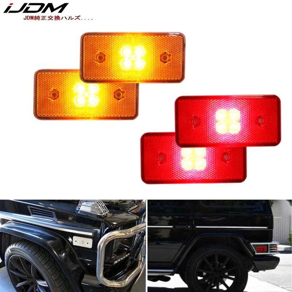 

4) clear lens front & red lens rear led side marker lights set for 2002-2014 w463 g-class g500 g550 g55 g63