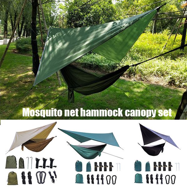 

camping mesh hammock canopy hanging double hammock with mosquito net and rain tarp outdoor portable hammocks 88