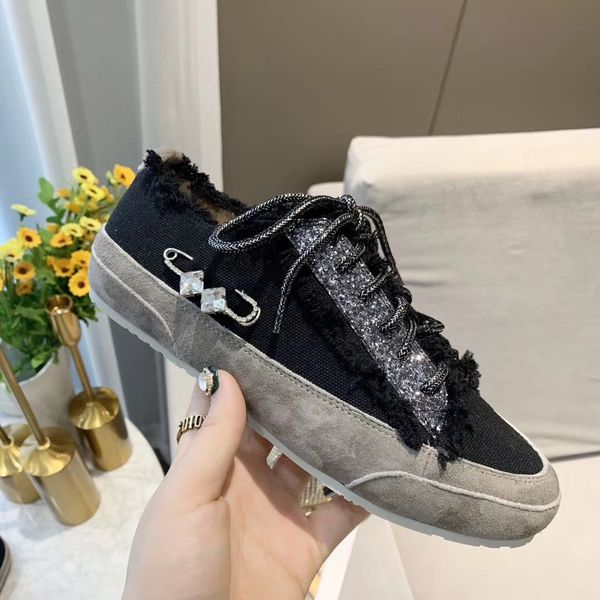 

2020ss women vintage plate-forme casual shoes denim breathable surface and sequined shoelace decoration fashion walking espadrilles#4f, Black