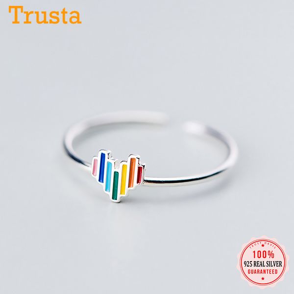 

cluster rings trustdavis real 925 sterling silver sweet simple rainbow heart love opening ring size for women wedding fine s925 jewelry da17, Golden;silver