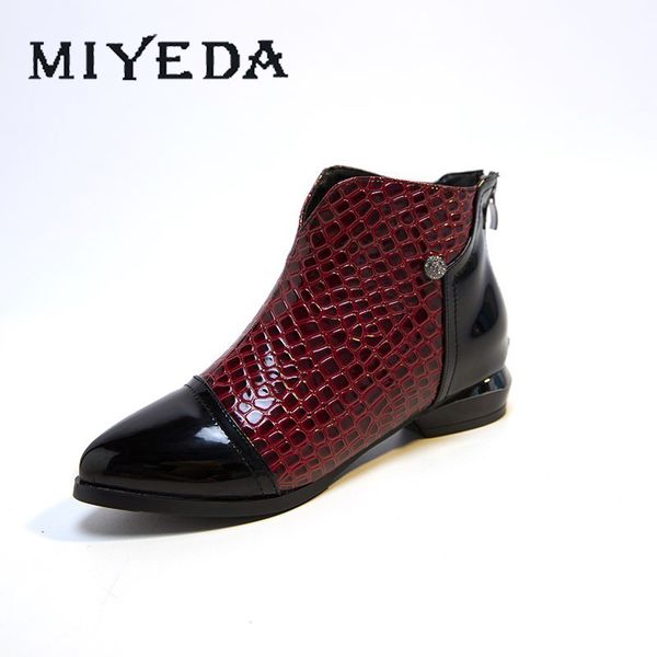 

rear zipper black women boots square heels ankle wine red snakeskin grain autumn winter female shoes boot