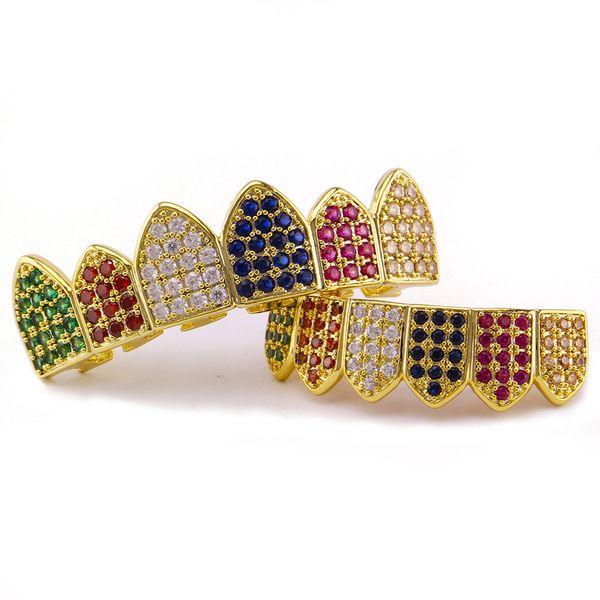 

hiphop grillzs coloured zircon tooth grillz sets cap bottom grill for halloween jewelry gifts bling custom teeth 2018 new wholesale, Black