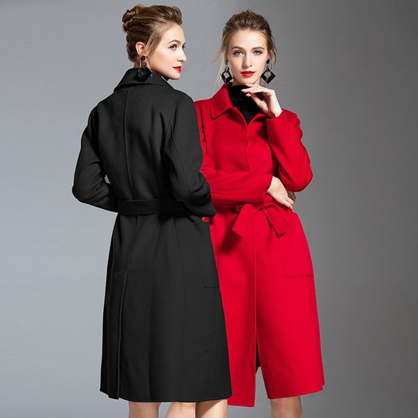 

long woolen blends cashmere coats for women 2020 autumn winter ladies jackets plus size overcoat black red water corrugated