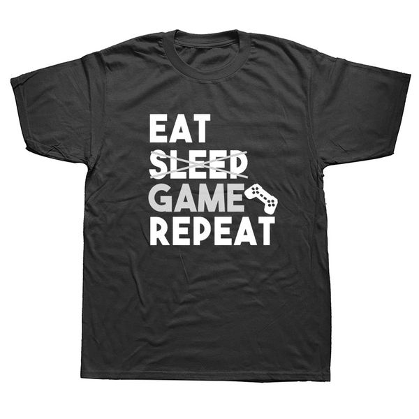 

eat game repeat no sleep funny gamer life t-shirt mens short sleeves oversized streetwear hip hop printed t shirts tees
