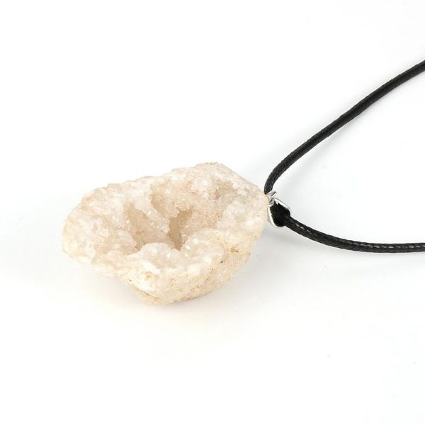 

women men natural agates geode cluster crystal pendant necklace white quartz gem stone adjustable rope sweater chain jewelry, Silver