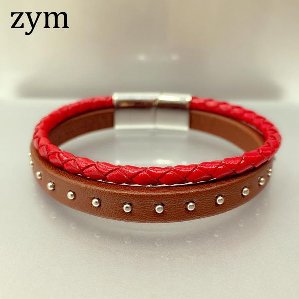 

charm bracelets zym2021 brand rivet red rope bracelet leather retro design fashion men's, Golden;silver