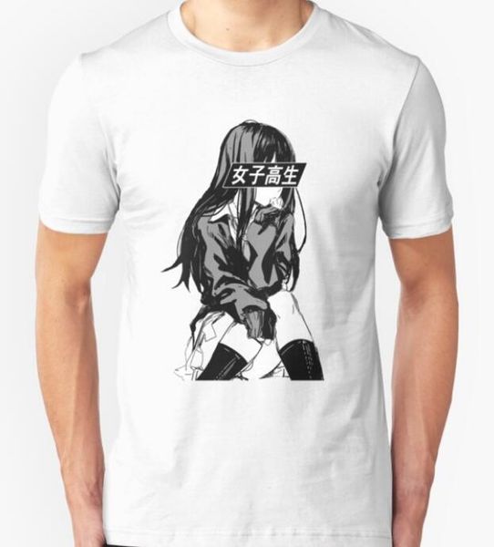 

t-shirt 2020 fashion men schoolgirl black and white sad anime japanese
