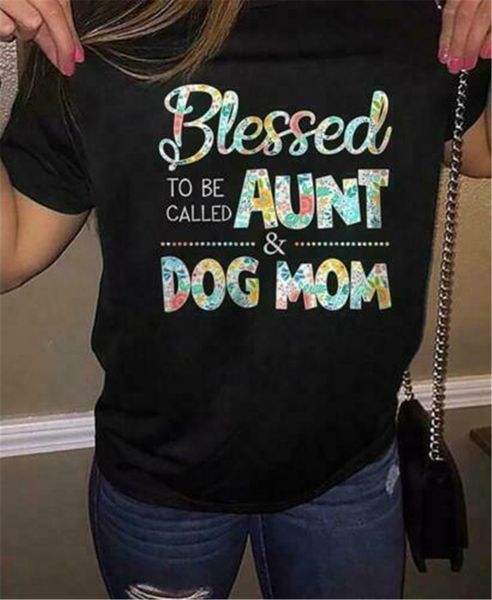 

blessed to be called aunt & dog mom floral ladies t-shirt cotton s-3xl homme customized tee shirt