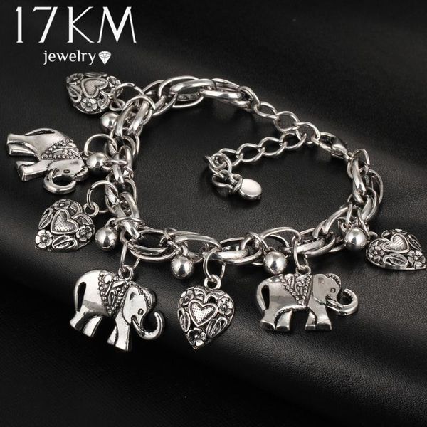 

17km vintage jewelry fashion bracelets for women pendant elephant leaf pulseira alloy bohemian for women silver color, Black