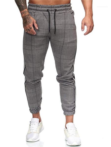 

2020 active mens plaids pants striped designer trousers men clothes casual fashion sport pencil pants pantalones, Black