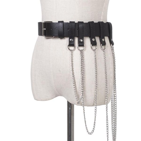 

women leather shoulder harness lingerie strap belt female trendy body bondage waistband punk metal chain belt for women, Black;brown