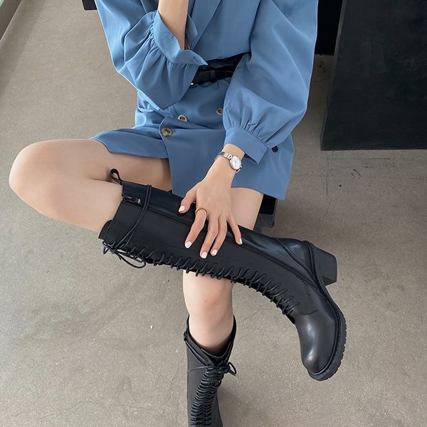 

lady boots rock shoes woman zipper thigh high heels high luxury designer ladies over-the-knee rubber fashion, Black