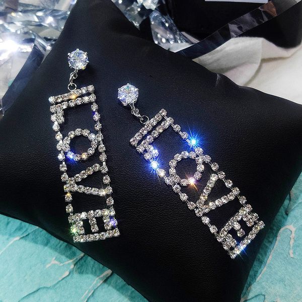 

fyuan luxury love letter big crystal drop earrings gold silver color rhinestone dangle earrings for women wedding party jewelry