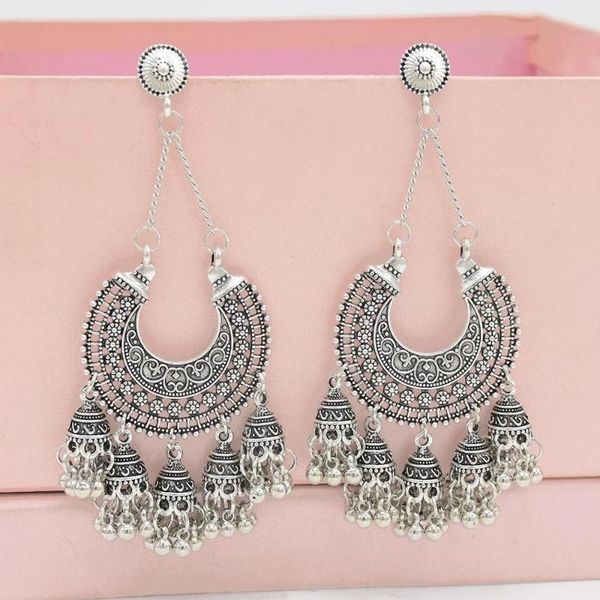 

jewelry jhumka earring oxidized big long tassel drop dangle earrings for women bohemain ethnic gypsy pakistani nepal, Silver