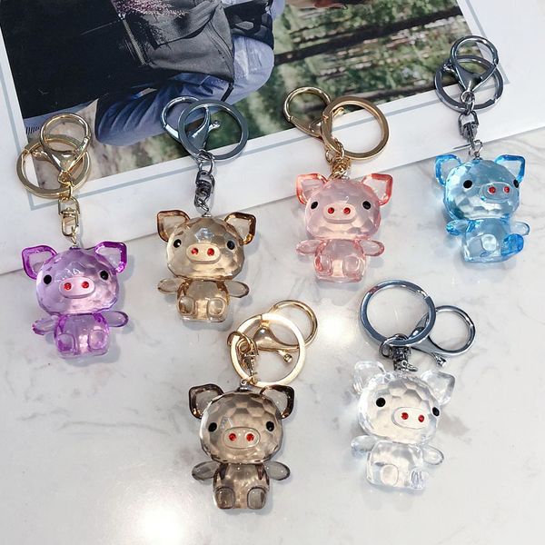 

key chain women keychain crystal pig key chain acrylic animal keychain mini girls bag pendant metal keyring jewelry ing, Silver