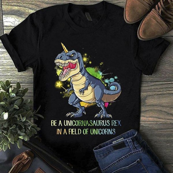 

unicornasaurus rex in a field of unicorns men's black t shirt cotton s-3xl