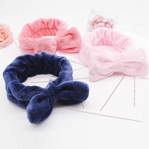 

coral fleece makeup bows headband for women washing face lady bath mask cosmetic hairband elastic soft turban hair accessories