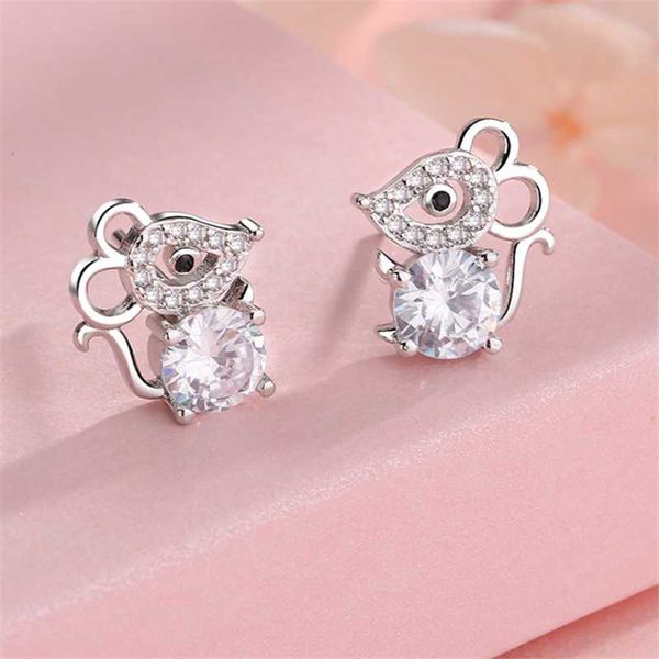 

stud 2021 zodiac signs animal mouse rat women's earrings push back small petite jewelry for women girls, Golden;silver