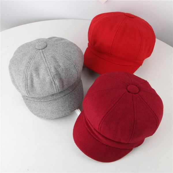 

stingy brim hats octagonal women hat pure color plush thicken corduroy protectors warm beret cap duck tongue gorro invierno sombreros mujer, Blue;gray